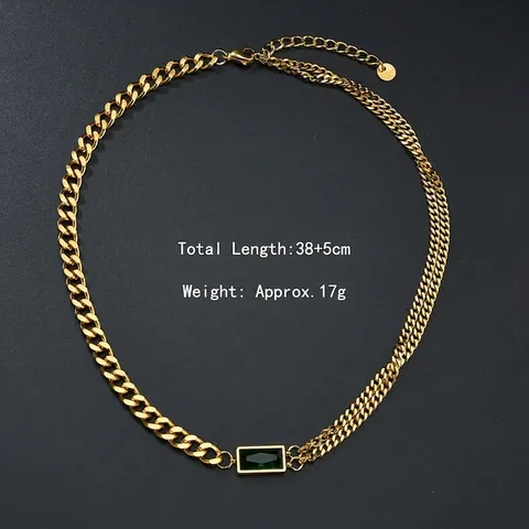 Asymmetrische Ketting Halsketting Roestvrij Staal Verguld Rechthoekige Groene Edelsteen Hanger Vintage Minimalistische Sieraden Dames
