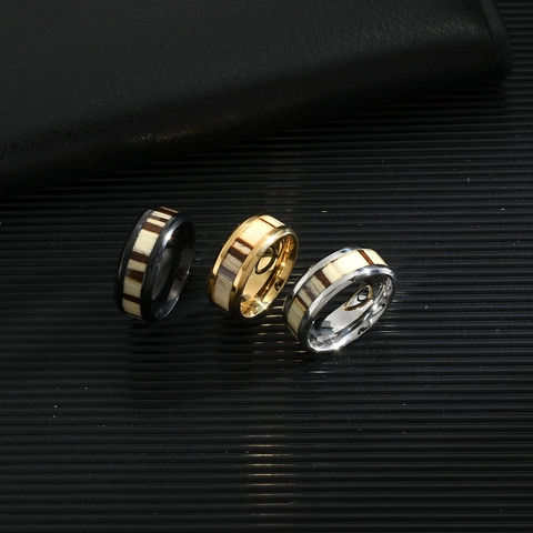 Anello Da Uomo In Acciaio Inossidabile Con Intarsio In Impiallacciatura Di Legno Geometrico Gioielli Di Moda Per Uomo