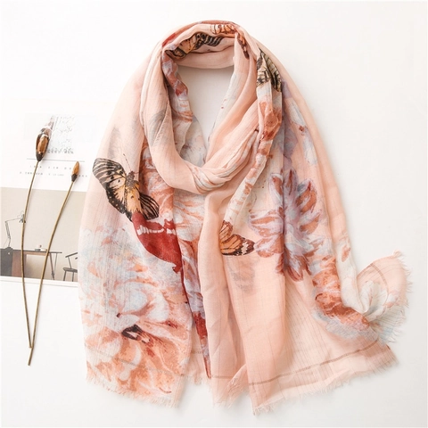 Damen Schal Mit Schmetterling Blumenmuster Eleganter Voile Schal Mit Goldfaden Und Fransen Leichte Weiche Tücher Sonnenschutz