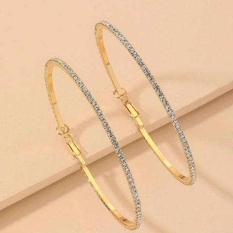Hoop Earrings With Rhinestones And 925 Sterling Silver Earring Post Geometric Round Minimalist Fashion Jewelry For Women