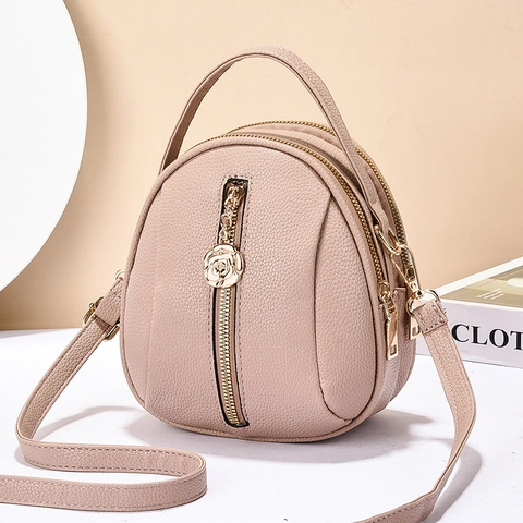 Women Mini Crossbody Bag In Litchi Texture PU Leather Multi Layer Storage And Rose Flower Zipper Pulls Versatile Daily Style