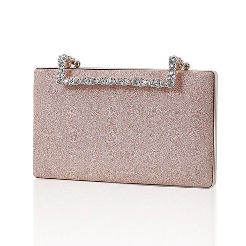 Rhinestone Handle Evening Bag Glitter PU Box Clutch Sparkly Purse For Women Party Wedding Bridal