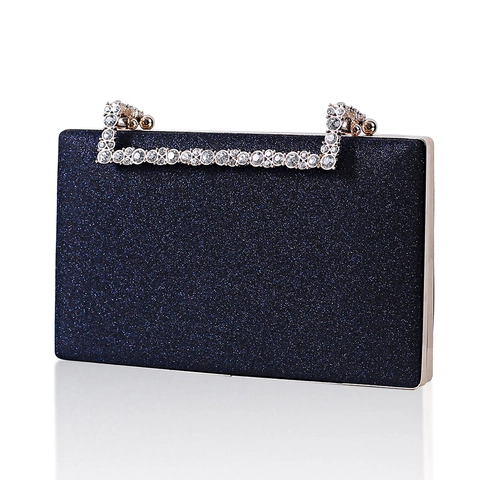 Rhinestone Handle Evening Bag Glitter PU Box Clutch Sparkly Purse For Women Party Wedding Bridal