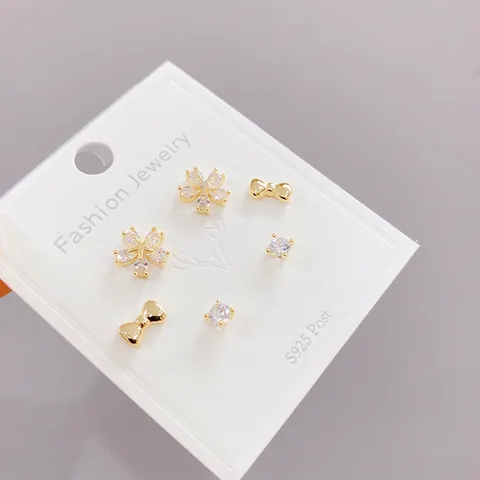 Orecchini in Rame Con Perno in Argento Sterling 925 Per Donna Moda Stile Coreano Orecchini a Bottone a Forma di Fiore Fiocco Cuore Gioielli Regalo