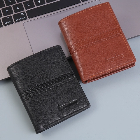 Men's Short Bifold Wallet PU Leather Lychee Pattern Multiple Card Slots Zipper Pocket Casual Business Style For Men