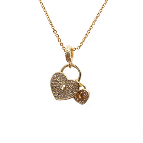 Collar Con Colgante Doble Candado De Corazón Micro Pavé Circonita Cobre Tono Dorado Joyería Para Mujer