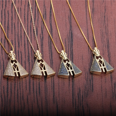 Crown Cross Pendant Necklace Copper Cubic Zirconia Religious Jewelry Our Lady Aparecida Gold Plated For Women Gift