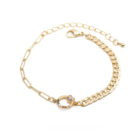 Cuban Link Bracelet Colorful Zirconia Heart Pendant Paperclip Chain Copper Hip Hop Punk Jewelry Adjustable For Women