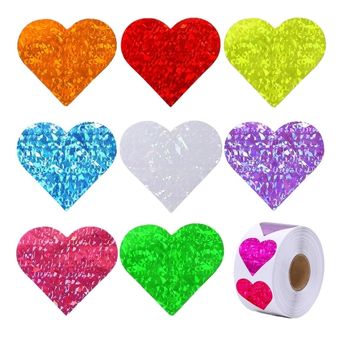 Holographic Heart Stickers Valentine's Day Multi-color Glitter Self-Adhesive Gift Sealing Decorative Labels For Envelopes Cards