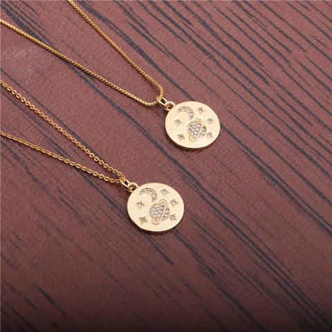 Himmlische Stern Mond Planeten Anhänger Halskette Kupfer Bunte Zirkonia Goldton Schmuck Für Damen Mode Geschenk