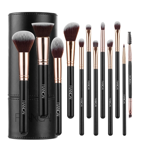 Professional Makeup Brushes Synthetic Fiber Wood Handle With PU Leather Travel Storage Case Face Eye Cosmetic Tools
