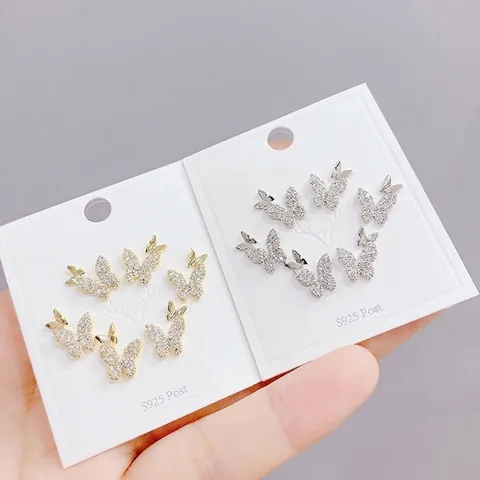 Orecchini A Farfalla Con 925 Sterling Silver Earring Post Zircone Micro Pavè Gioielli Eleganti Regalo Per Donne