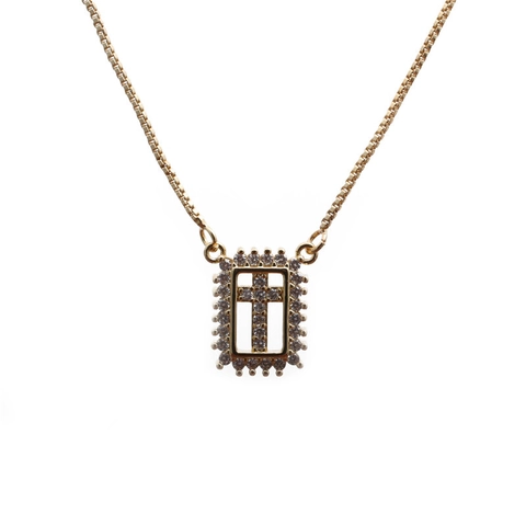 Kreuz Anhänger Halskette Rechteckiger Rahmen Mikropavé Zirkon Kupfer Boxkette Elegante Religiöse Schmuck Für Damen Herren
