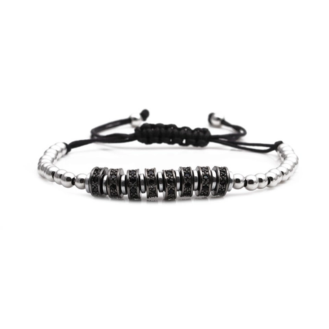 Pulsera De Cuentas De Cobre Cuerda Trenzada Ajustable Micro Pave Circonita Rueda Joyería De Moda