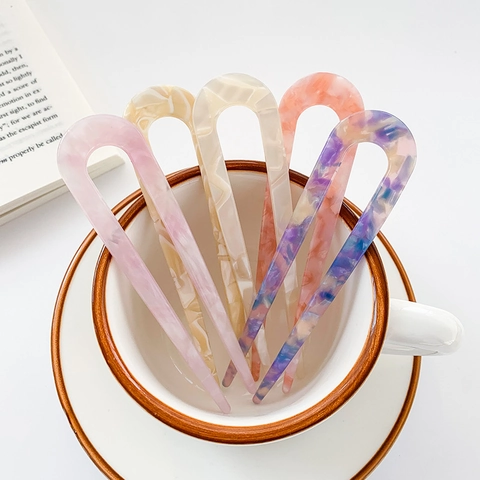 Horquillas Para El Cabello En Forma De U De Acetato Pasadores Franceses Patrón De Mármol Carey Para Moños Para Mujeres Elegante