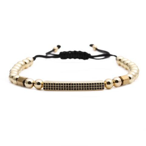 Adjustable Woven Bracelet Copper Micro Pave Cubic Zirconia Long Bar Charm Unisex Fashion Jewelry