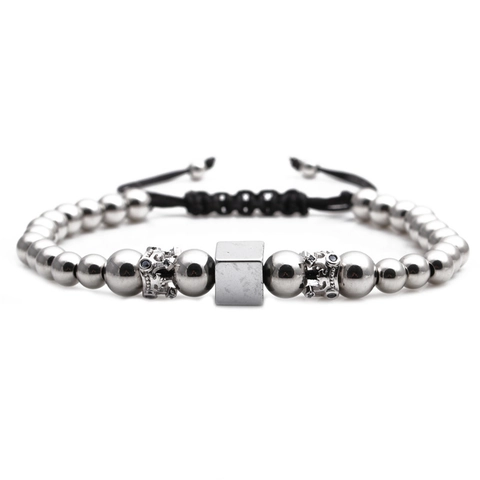 Bracelet Tressé Unisexe Perles En Cuivre Cube Micro Zircon Couronne Réglable