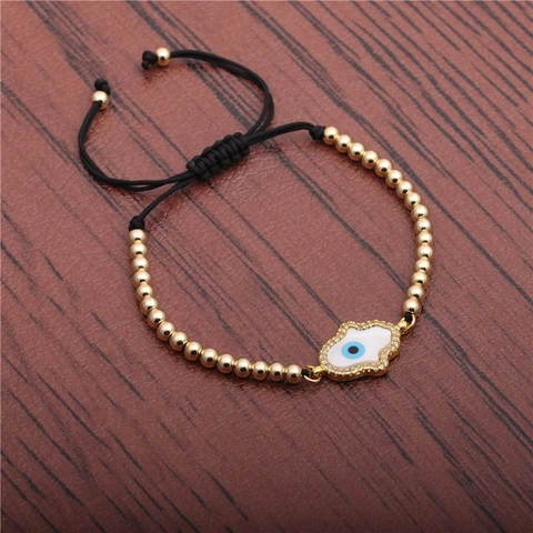 Hamsa Hand Boze Oog Armband Koper Zirconia Verstelbaar Gevlochten Koord Micro Pave Etnische Mode Sieraden