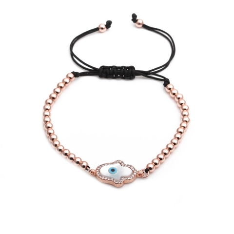 Hamsa Hand Boze Oog Armband Koper Zirconia Verstelbaar Gevlochten Koord Micro Pave Etnische Mode Sieraden