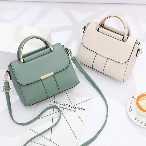 Women Fashion Square Handbag PU Leather Metal Handle Magnetic Buckle Shoulder Crossbody Bag Elegant Urban Daily Style