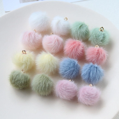 Ciondoli A Sfera Con Pompon In Peluche Ciondoli Morbidi Rotondi Colorati Con Anello In Metallo Per Creazione Gioielli Fai-Da-Te