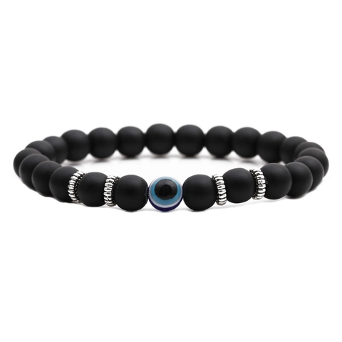 Natural Tiger Eye Lava Stone Beaded Bracelet For Men Women Evil Eye Charm Elastic Strand Bracelet Alloy Spacers Jewelry