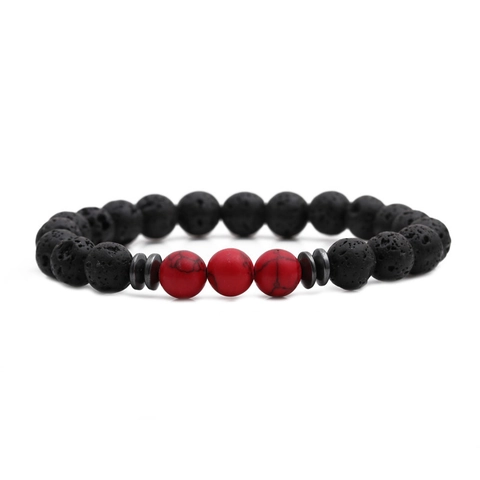 Bracciale Di Perline Pietra Lavica Naturale Occhio Di Tigre Turchese Rossa Distanziatori Metallo Gioielli Yoga Uomo