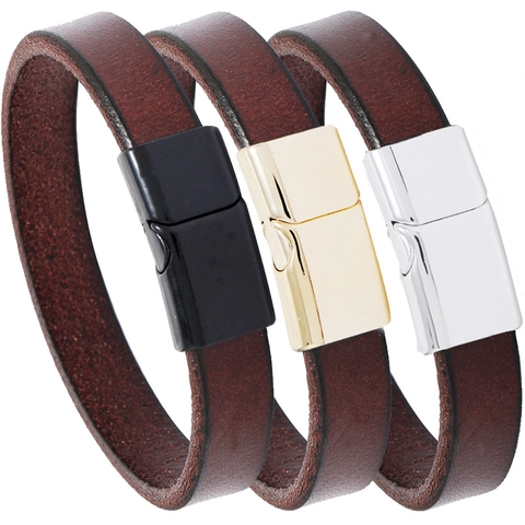 Bracelet En Cuir De Vachette Véritable Rétro Avec Fermoir Magnétique En Alliage Bracelet Style Vintage Pour Hommes Femmes
