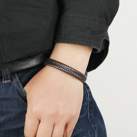 Retro Braided PU Leather Bracelet Multilayer Wrap Bangle With Alloy Magnetic Clasp Punk Jewelry For Men Women