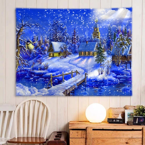 Tapiz De Pared Escena De Nieve Invernal Navidad Poliéster Cabaña En Bosque Paisaje Fondo Decorativo Para El Hogar
