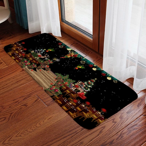 Christmas Floor Mat Non Slip Absorbent Flannel Rug Merry Christmas Santa Reindeer Entryway Kitchen Decoration