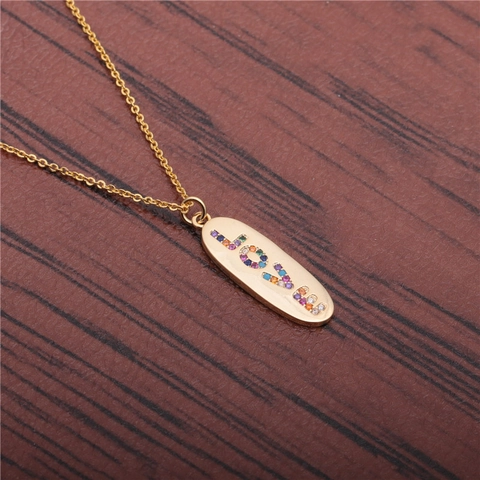 Collar Con Colgante Ovalado Letra Love Cobre Con Circonita Cúbica Colorida Joyería Moda Minimalista Regalo Mujer