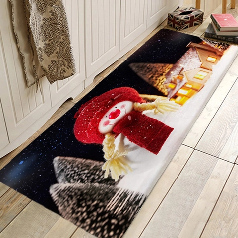 Christmas Snowman Floor Mat Non-slip Absorbent Flannel Rug For Bathroom Kitchen Entrance Holiday Home Decor Polyester