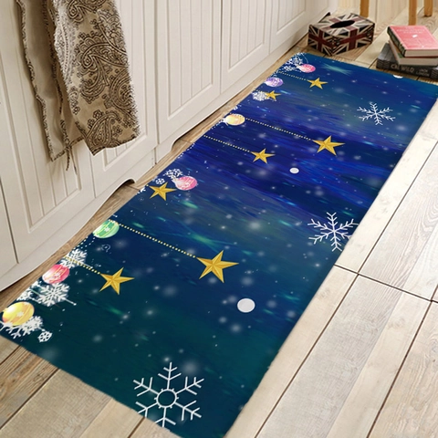 Christmas Floor Mat Rug Polyester Flannel Non Slip Kitchen Hallway Bathroom Santa Reindeer Winter Snow Scene Decor