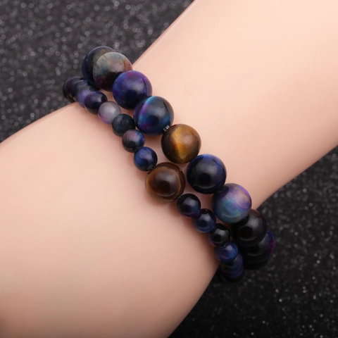 Tiger Eye Stone Beaded Bracelet Starry Sky Pattern Natural Gemstone Handmade Jewelry For Men Fashion Accessories