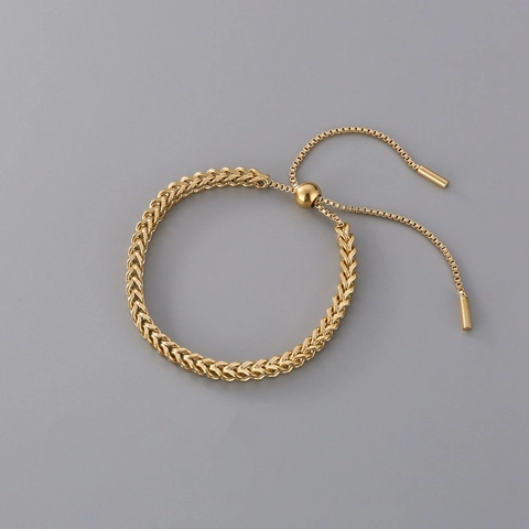 Woven Wheat Chain Bracelet Titanium Steel Adjustable Bolo Slider Gold Plated Minimalist Jewelry For Women