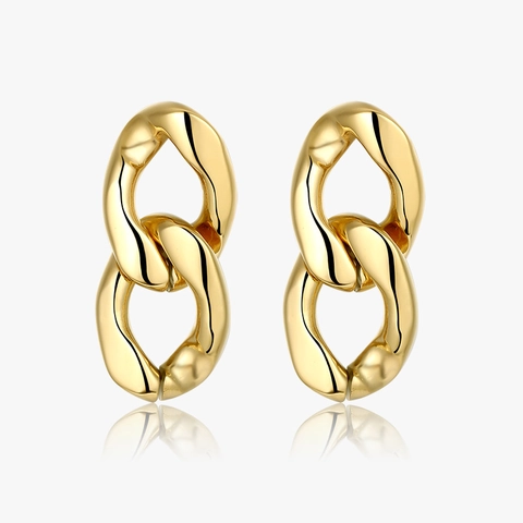 Boucles D'oreilles Minimalistes À Double Maillon De Chaîne Géométrique Acier Inoxydable 316L Plaqué Or 18K Style Punk Pour Femmes
