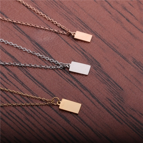 Collier Pendentif Barre Longue Minimaliste Acier Inoxydable Poli Miroir Chaîne De Pull Simple Bande Verticale