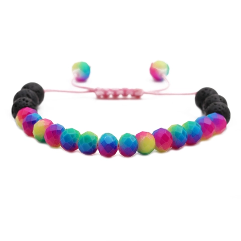 Bracciale Perline Pietra Lavica Pietra Preziosa Sfaccettata Corda Regolabile Fatto A Mano Gioielli Boho