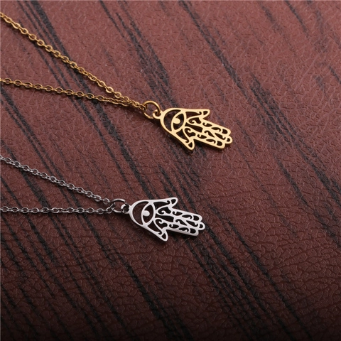 Hamsa Hand Böser Blick Anhänger Halskette Edelstahl Hohl Glücksbringer Religiöser Schmuck Für Damen Herren Gold Silber