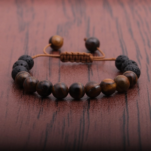 Bracelet Perles Fait Main Pierre De Lave Volcanique Oeil De Tigre Turquoise Quartz Rose Cordon Ajustable Enfants Unisexe
