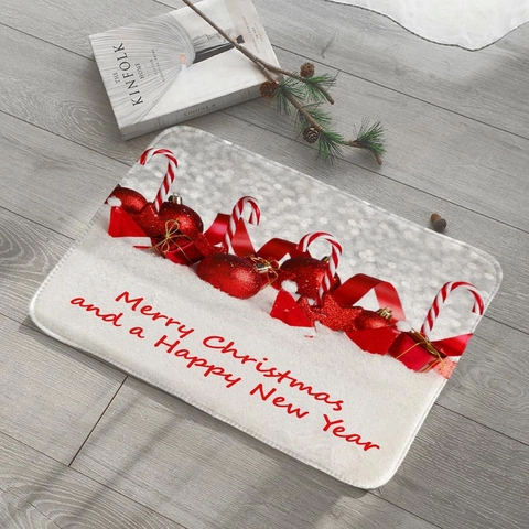 Christmas Floor Mat Flannel Non-Slip Absorbent Rug For Kitchen Bathroom Entryway Festive Decor Merry Christmas Theme