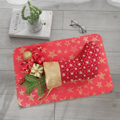 Christmas Floor Mat Flannel Non-Slip Absorbent Rug For Kitchen Bathroom Entryway Festive Decor Merry Christmas Theme