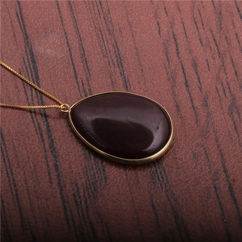 Teardrop Pendant Necklace Natural Stone Copper Box Chain Alloy Frame Fashion Sweater Jewelry For Women