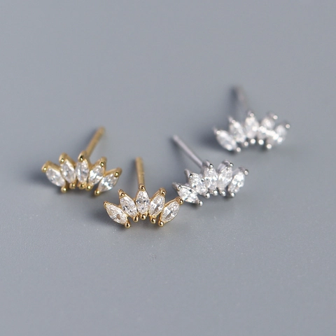 Marquise Zircon Stud Earrings Fan Crown Shape 925 Sterling Silver Earring Post Elegant Minimalist Jewelry For Women