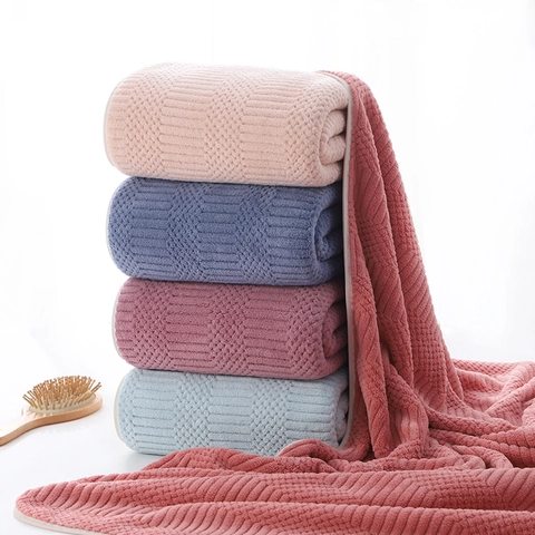 Serviette De Bain Épaisse En Polaire Corail Absorbante Séchage Rapide Gaufre Chevron Douce Pour Adulte Douche