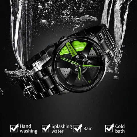 Orologio da Uomo Creativo con Design a Mozzo per Auto Quarzo Impermeabile Sportivo Cassa in Lega Acciaio Inossidabile Pelle Cinturino Orologio da Polso Maschile