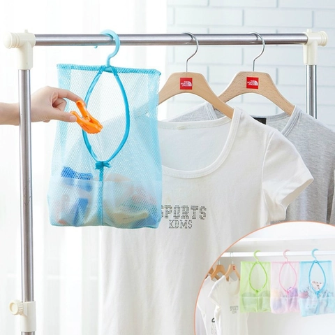 Hanging Mesh Storage Bag Breathable Polyester Multipurpose Organizer With Hook For Bathroom Closet Kitchen