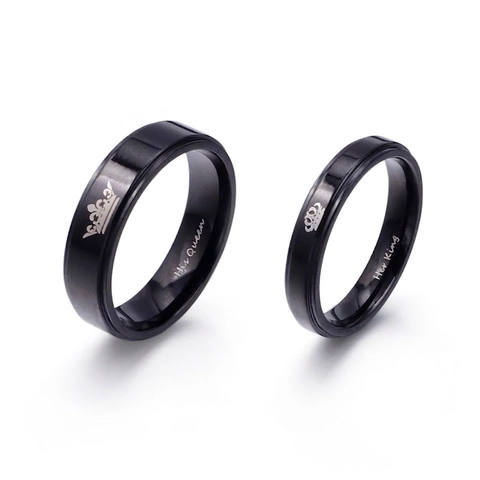 His Queen Her King Pärchenringe 316L Edelstahl Schwarz Krone Graviert Modeschmuck Für Verliebte
