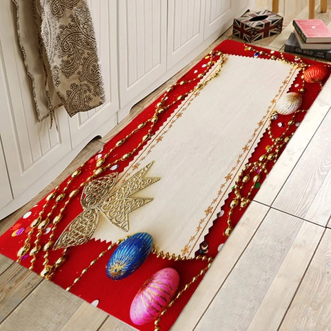 Christmas Rug Non-Slip Polyester Absorbent Floor Mat For Entryway Bathroom Kitchen Festive Ornament Winter Decor